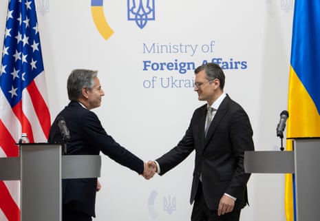 Ukrainian foreign minister Dmytro Kuleba (R) and US secretary of state Antony Blinken (L) attend their joint press conference in Kyiv on Wednesday.