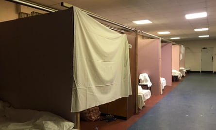 sheets between beds at Napier Barracks