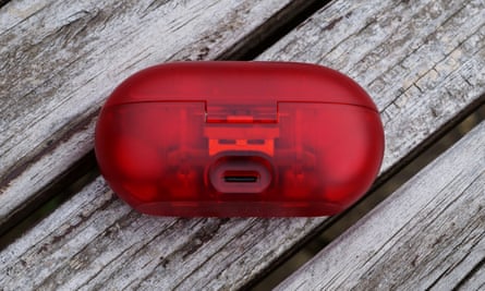 The USB-C port of the Beats Solo Buds.