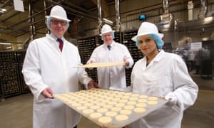 Michael Gove, Boris Johnson and Priti Patel during a visit to Farmhouse Biscuits in Nelson, Lancashire, during the Vote Leave campaign.