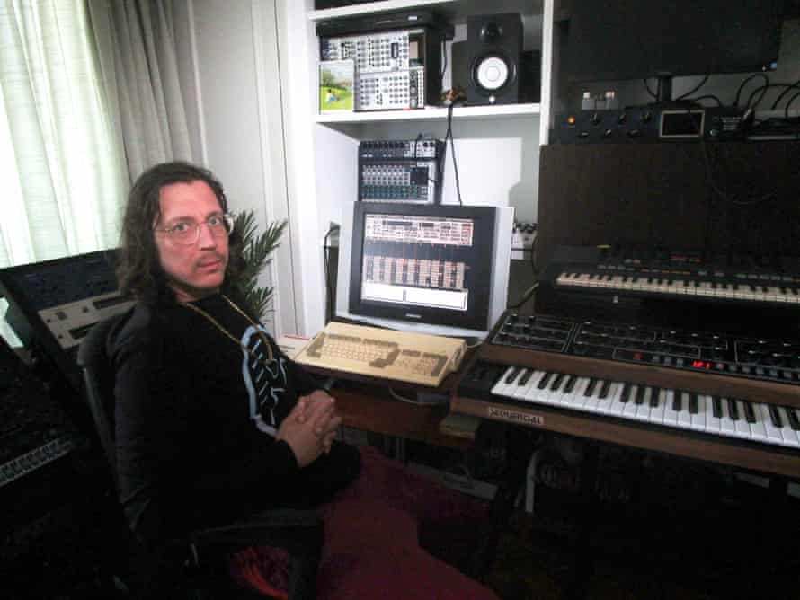 Danny Wolfers, AKA Legowelt, with an Amiga 1200 computer in his studio.