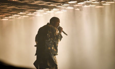 Kanye West headlining Glastonbury in 2015.