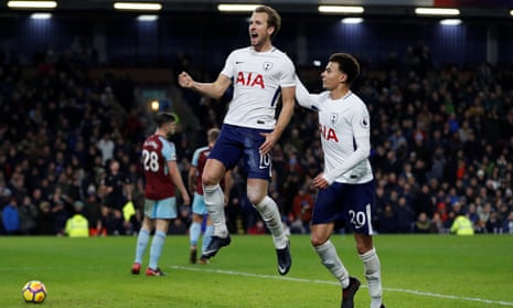 Tottenham Hotspur’s Harry Kane celebrates scoring the second of his three goals as the London side beat Burnley at Turf Moor.