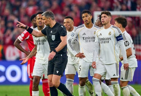 Referee Slavko Vincic after sending off Eduardo Camavinga during Madrid’s defeat to Bayern