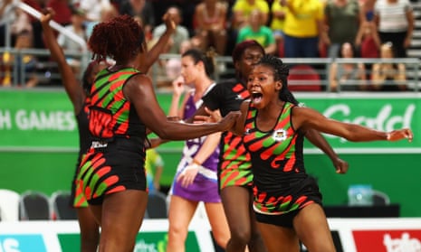 Malawi’s basketball team celebrate victory over Scotland.