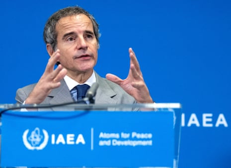 Director general of the International Atomic Energy Agency (IAEA) Rafael Grossi speaking at a press conference.