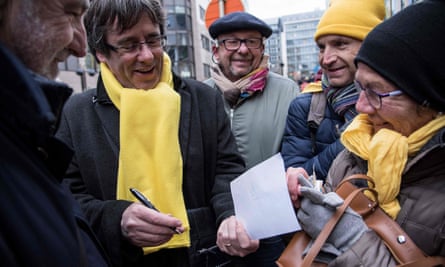 Carles Puigdemont attends a pro-independence demonstration in Brussels.
