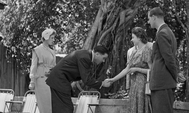 Princess Elizabeth and Prince Philip (centre) are greeted at the Treetops lodge in February 1952