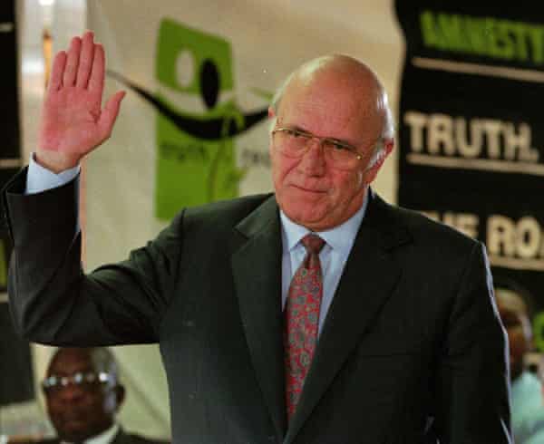 FW de Klerk takes an oath before testifying before the Truth and Reconciliation Commission in Cape Town in 1997.