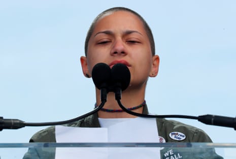 Emma Gonzalez, a shooting survivor from Parkland, Florida, cries as she addresses the ‘March for Our Lives’.