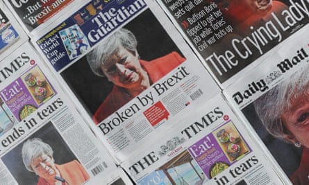 Front-page headlines on 25 May 2019 the day after Theresa May resigned as prime minister.