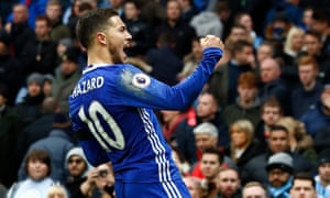 Chelsea’s Eden Hazard celebrates scoring their third goal.