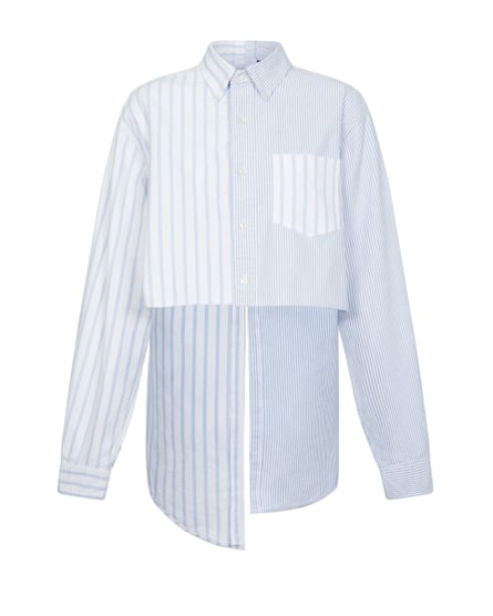 A blue and white striped shirt with cropped front from E.L.V Denim 