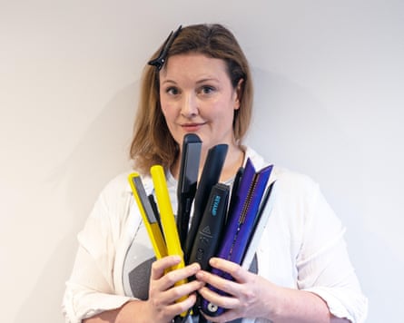 The writer holding lots of straighteners