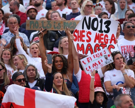 England fans with banners inside Twickenham