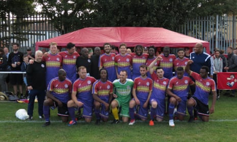 Clapton CFC players line up in their famous new away kit.