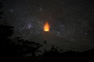 The Villarrica volcano is seen at night