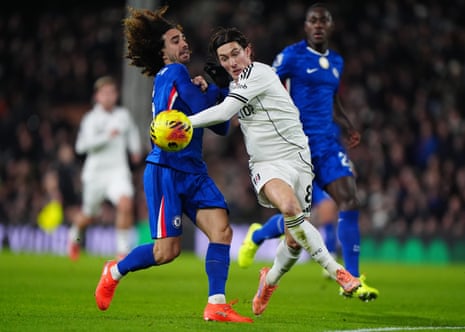 Chelsea's Marc Cucurella (left) fouls Fulham's Harry Wilson resulting in a red card.