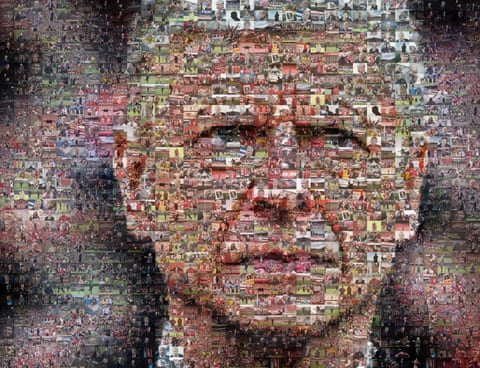 Montage of Arsenal images that form the face of Arsenal manager Arsene Wenger.