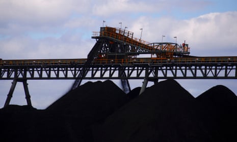 Coal being unloaded into a pile at the Ulan coalmines near Mudgee, NSW