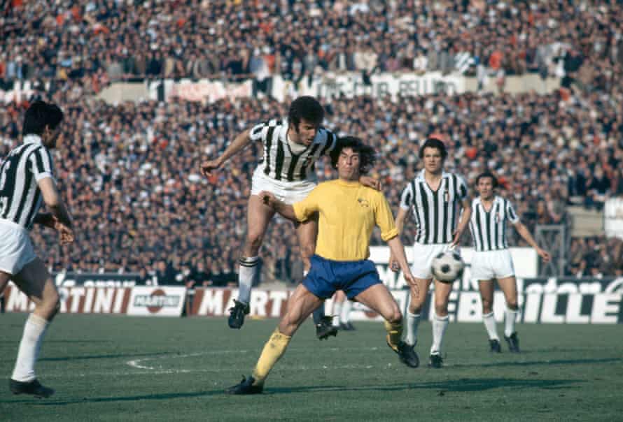 Derby County’s Kevin Hector (right) and Luciano Spinosi of Juventus compete for the ball during the European Cup Semi Final 1st Leg at the Stadio Comunale on April 11, 1973 in Turin.