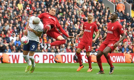 Tottenham Hotspur's Richarlison scores his team's third goal.