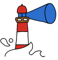 illustration of a red, white and blue lighthouse