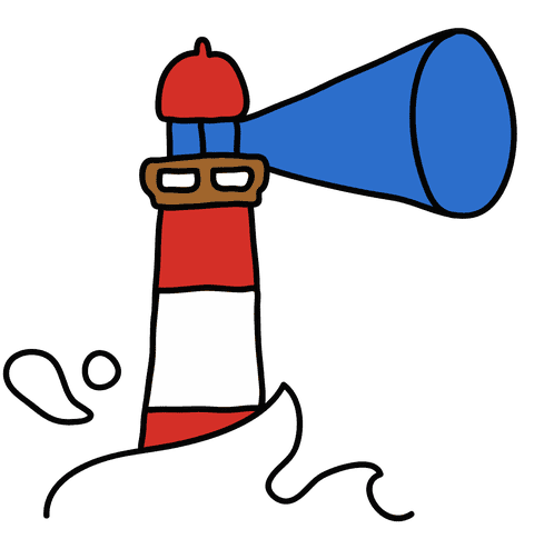 illustration of a red, white and blue lighthouse