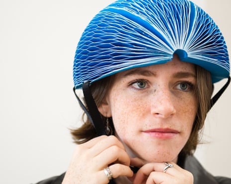 Inventor Isis Shiffer wearing her EcoHelmet.