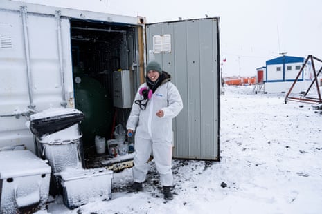Constanza Mendoza Godoy, logistics manager and engineer, dealing with waste on her base on King George’s Island, Antarctica. Every two days she checks waste water to ensure it is safe before being released into the sea.