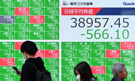 An electronic board showing the Nikkei index of the Tokyo Stock Exchange today