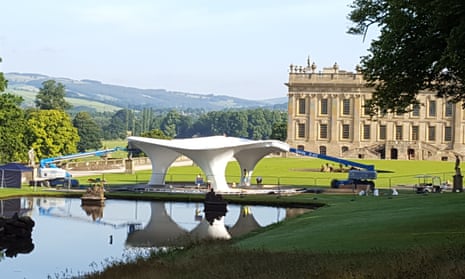 Zaha Hadid’s Lilas pavilion is installed at Chatsworth House in Derbyshire for Sotheby’s Beyond Limits sculpture show.
