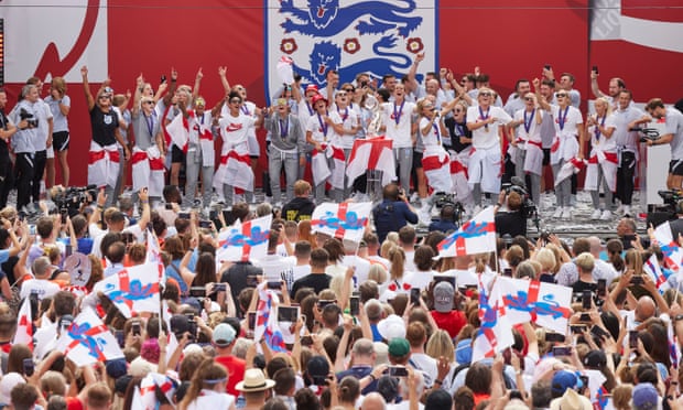 The England team celebrate in front of thousands of adoring fans.