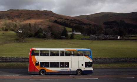 A rural bus service makes its way through the Lake District