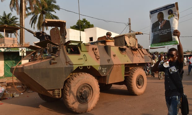 French soldiers of the Sangaris operation, the military intervention in Central African Republic, patrol in the PK5 Muslim district in Bangui.