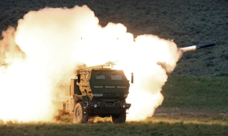 A launch truck fires a Himars missile produced by Lockheed Martin