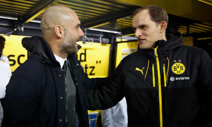 Thomas Tuchel and Pep Guardiola before Borussia Dortmund’s game against Bayern Munich in March 2016.