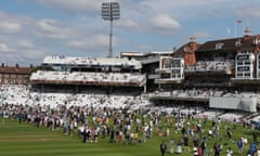 Surrey CCC vs Essex CCC, Vitality County Championship Division 1, Cricket, The Kia Oval, Kennington, London, United Kingdom - 30 Jun 2024<br>Mandatory Credit: Photo by Gavin Ellis/TGS Photo/REX/Shutterstock (14564664dw) Spectators on the outfield during the tea interval during Surrey CCC vs Essex CCC, Vitality County Championship Division 1 Cricket at The Kia Oval on 30th June 2024 Surrey CCC vs Essex CCC, Vitality County Championship Division 1, Cricket, The Kia Oval, Kennington, London, United Kingdom - 30 Jun 2024