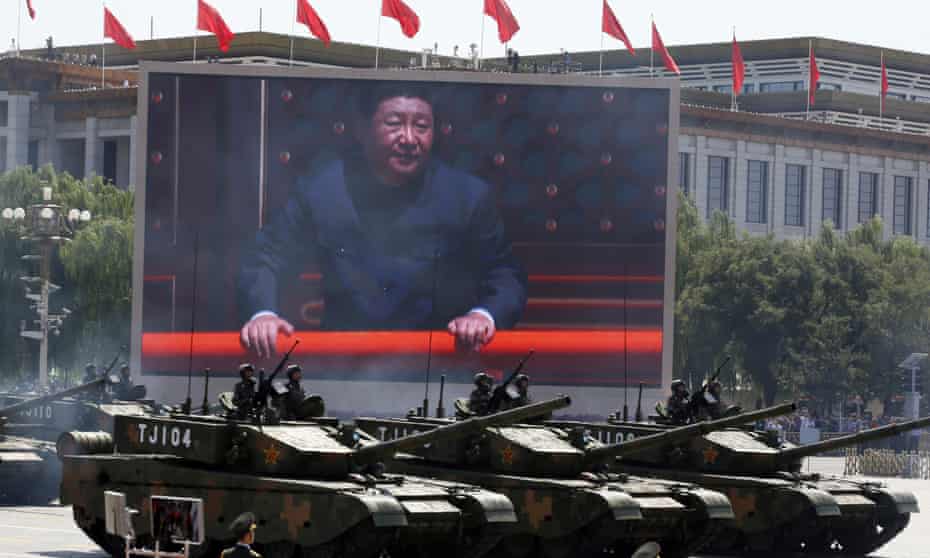 An image of Xi Jinping overlooks a parade marking the 70th anniversary of Japan’s surrender at the end of the Second World War.