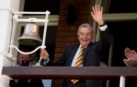 Dickie Bird rings the bell before play in the England v New Zealand Test at Lord’s in May 2015