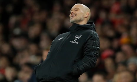 Freddie Ljungberg can hardly bear to look during Arsenal’s 2-1 home defeat by Brighton.