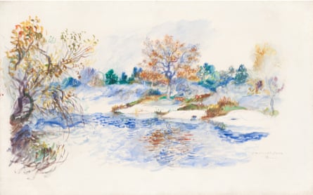 drawing of trees by water