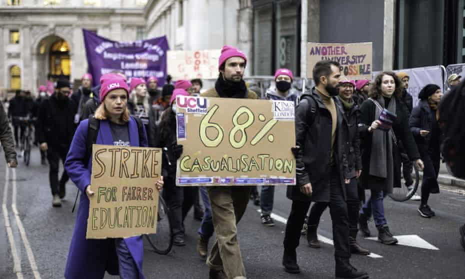 Members of the University and College Union demonstrating in London last month during three days of strike action.