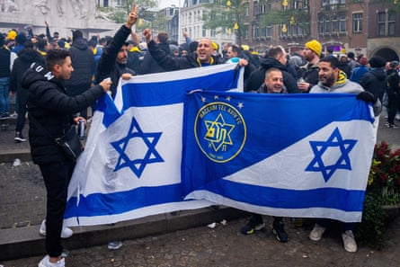 Supporters of Maccabi Tel Aviv unveil their flags in Amsterdam ahead of the club’s Europa League game against Ajax last season.