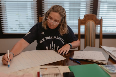 A woman draws a chart
