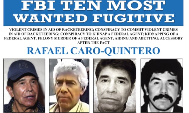 An image released by the FBI shows the wanted poster for Rafael Caro Quintero.
