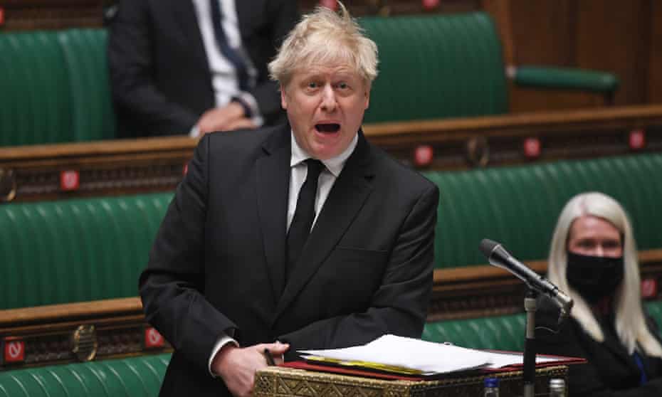 UK prime minister Boris Johnson during PMQs in the House of Commons.