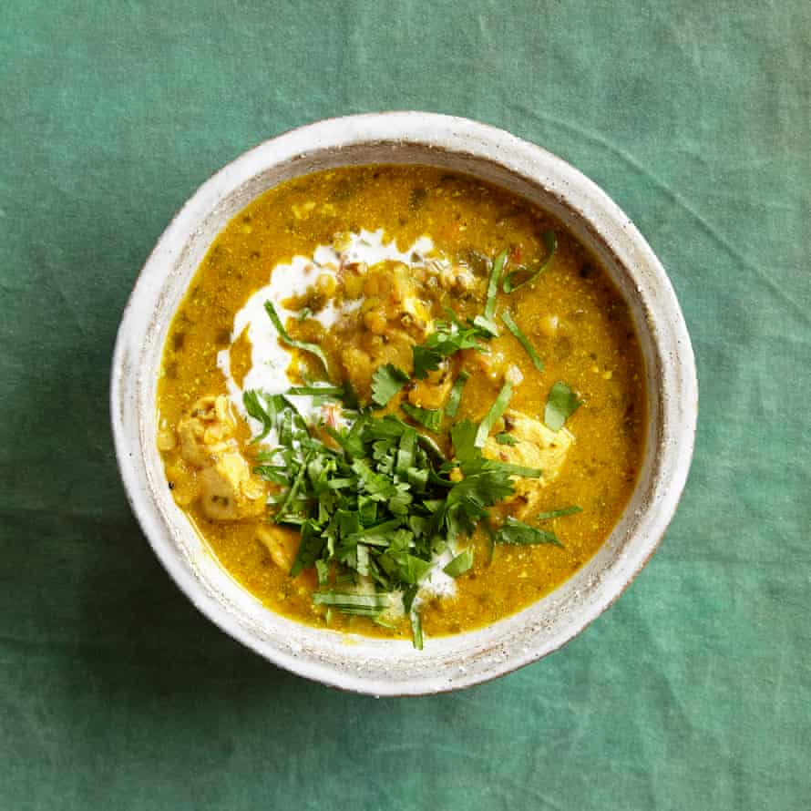 Chicken, lentil and fresh turmeric soup