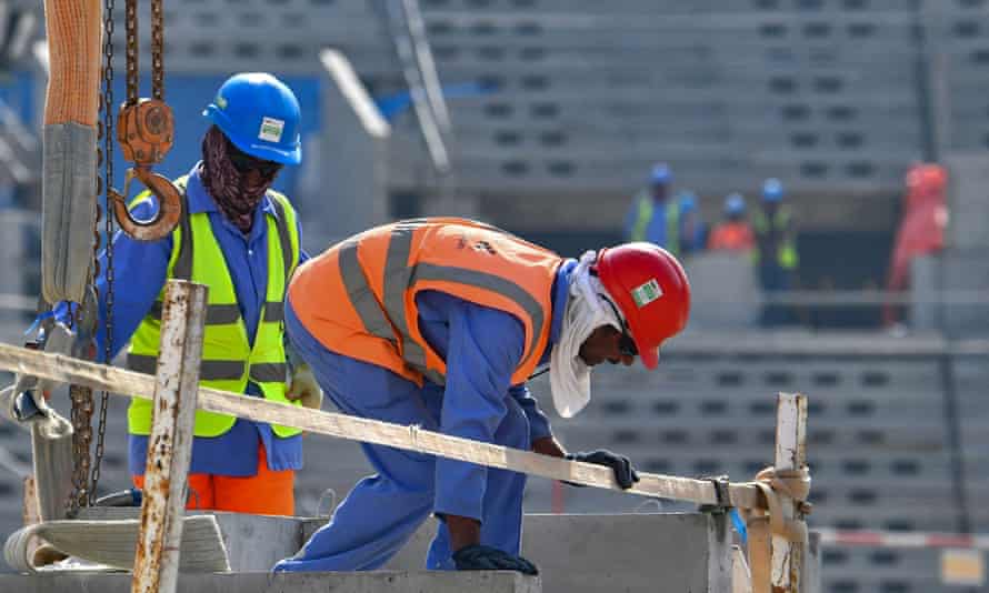 Construction workers at Lusail Stadium in 2019