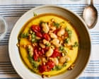 Rukmini Iyer’s quick and easy recipe for cheesy polenta with tomatoes, butter beans and pesto | Quick and easy
